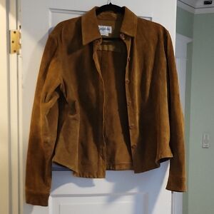 Vintage Caramel Brown Suede Boxy Button Down Shirt Jacket - XL